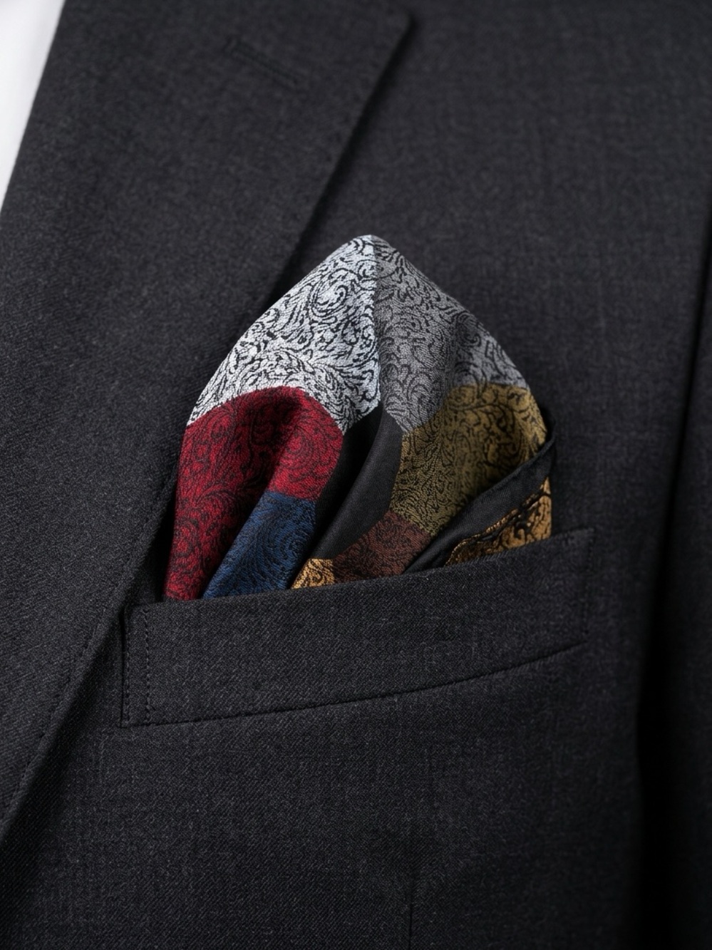 Ashear Pocket Square Vintage Colorblock Silk Paisley Multicolor 18x18